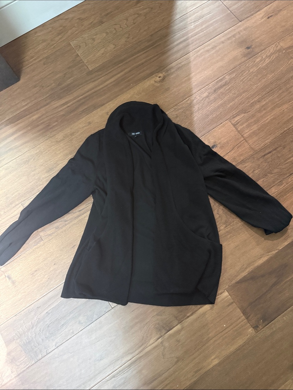 Black Open-Front Shawl Collar Cardigan